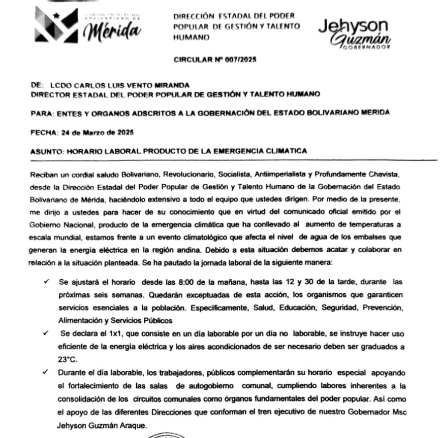 Imagen referencial al horario laboral producto de la emergencia climatica