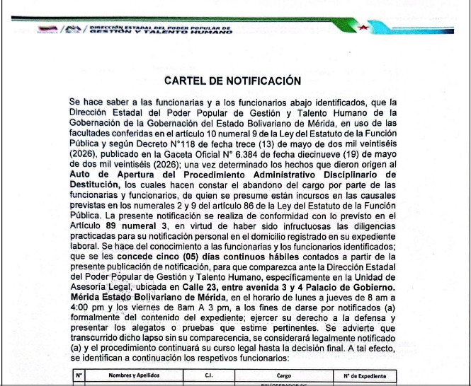 CARTEL DE NOTIFICACIÓN 19 MAYO 2026