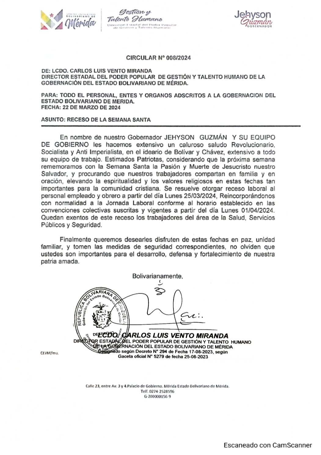 Imagen referencial a la publicacion del Oficio N 008/2024
